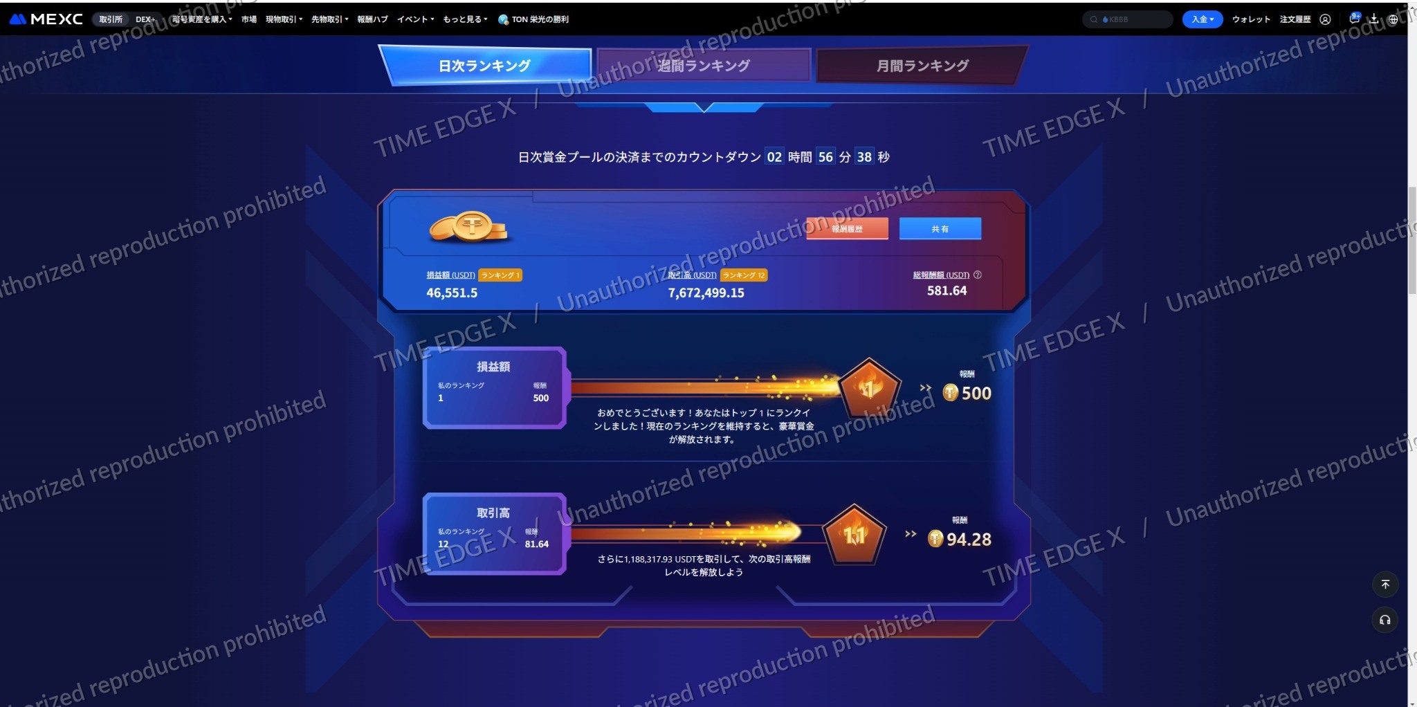 MEXC 日次ランキング1位