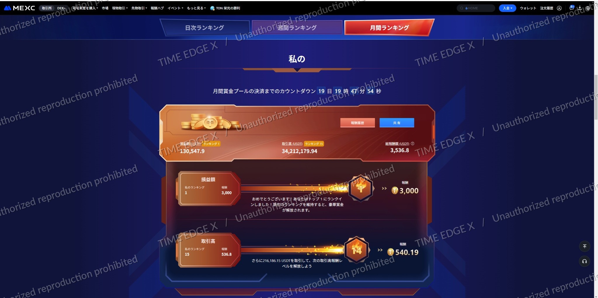 MEXC 月間ランキング1位